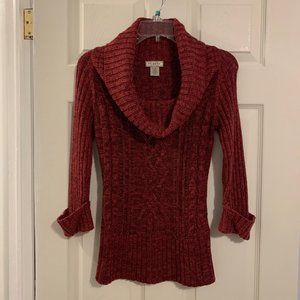 Deep pink/maroonish 3/4 sleeve cowl-neck sweater